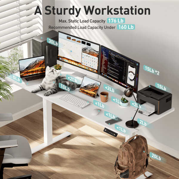 VVENACE Electric Standing Desk Height Adjustable Desk 48 x 24 inch 4 Memory Height Stand up Desk for Home Office, White