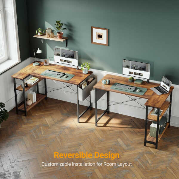 DESINO 40 Inch L-Shaped Computer Desk with Storage Shelves Home Office Corner Desk Study Writing Table, Black