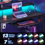 55 Inch Reversible Gaming Desk with Power Outlets and LED Light, Office Desk with File Cabinet & Drawer, Computer Desk with