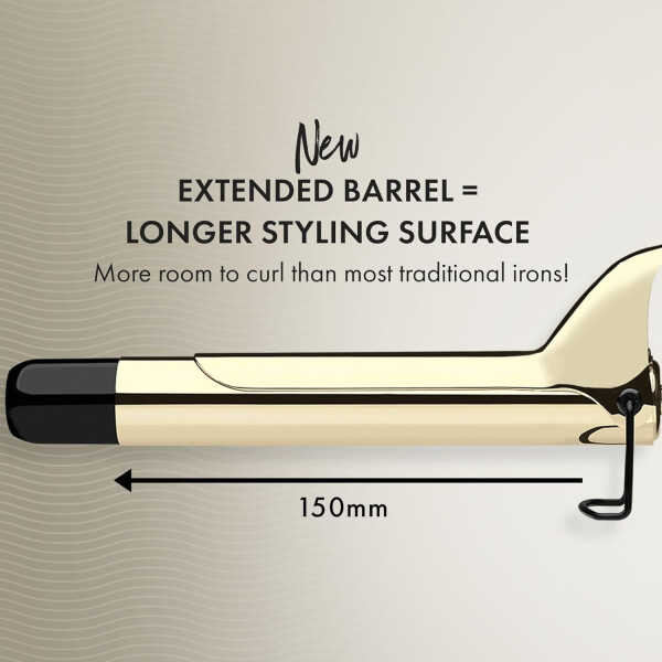 HOT TOOLS 24K Gold Extended Barrel Spring Curling Iron 1" with Clamp for Bouncy Curls