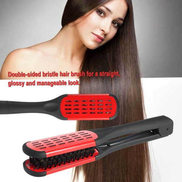 SHELLTON Hair Straightener Brush, Anti-static Dual-Brush Comb, Professional V-Shaped Clamp Styling Comb Tool for Home and