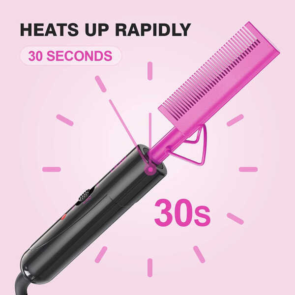 DAN Technology 2 in 1 Electric Hot Comb Iron 450 for Black Hair Wigs Beard,Double Side Teeth Creamic Heat Pink Pressing Comb
