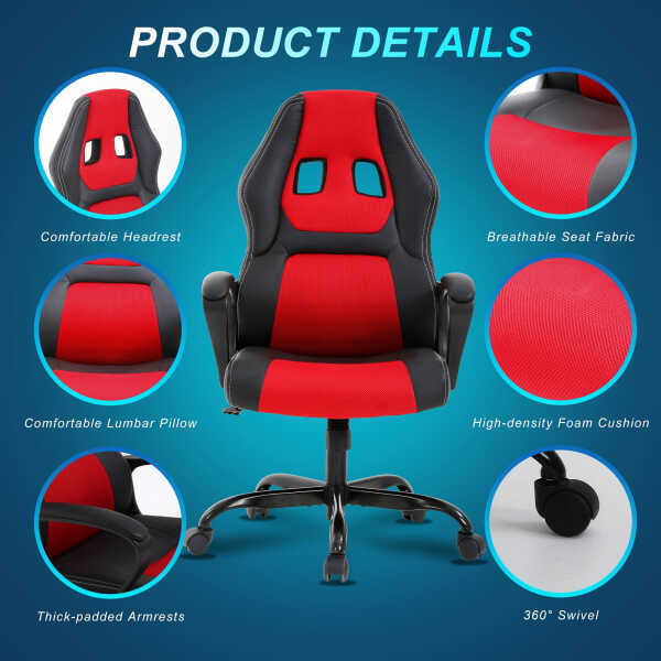 YRLLENSDAN Gaming Collection Z-Shaped Desk with Headphone Hook and Adjustable Feet, Blue