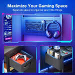 Upgo 55" Gaming Desk with Adjustable Storage Rack & LED Lights, Power Outlets for Adult and Teen