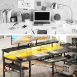 KKL 61 inch L Shaped Gaming Desk with 4 Drawers & Power Outlets, Home Office Desk with Adjustable Heights Monitor Stand &