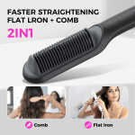 Goolioo Hair Straightener Brush, Ionic Hair Straightening Comb, Anti-Scald, Ceramic Coating, Black
