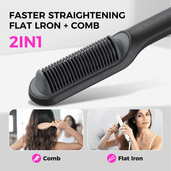 Goolioo Hair Straightener Brush, Ionic Hair Straightening Comb, Anti-Scald, Ceramic Coating, Black
