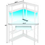 Homieasy Corner Computer Desk with Power Outlets & LED Light, Corner Desk with Hutch, Triangle Gaming Desk with Keyboard Tray,