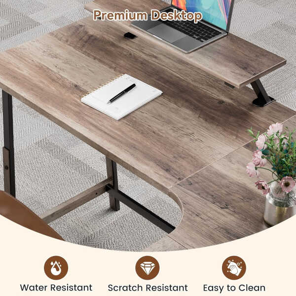 Flyicty 55'' L Shaped Gaming Desk, Ergonomic Corner Desk with Monitor Stand, Computer Desk for Home Office Study Writing