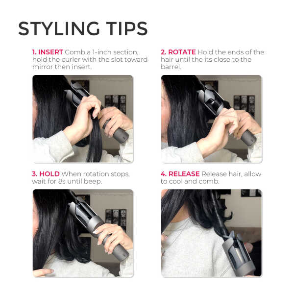 TYMO CURLPRO Automatic Curling Iron, Rotating Hair Curler for Lasting Beach Waves, 500M Ionic, Dual Voltage & Lightweight, 1
