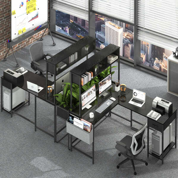 Yoobure 55 inch L Shaped Desk with Power Outlet and LED lights&65292Corner Gaming Desk with Storage Shelf&65292Computer Desk L