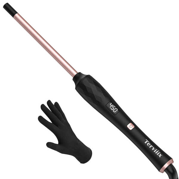 Terviiix Small Barrel Curling Wand, 3/8" Thin Curling Iron with Adjustable Heating, Black