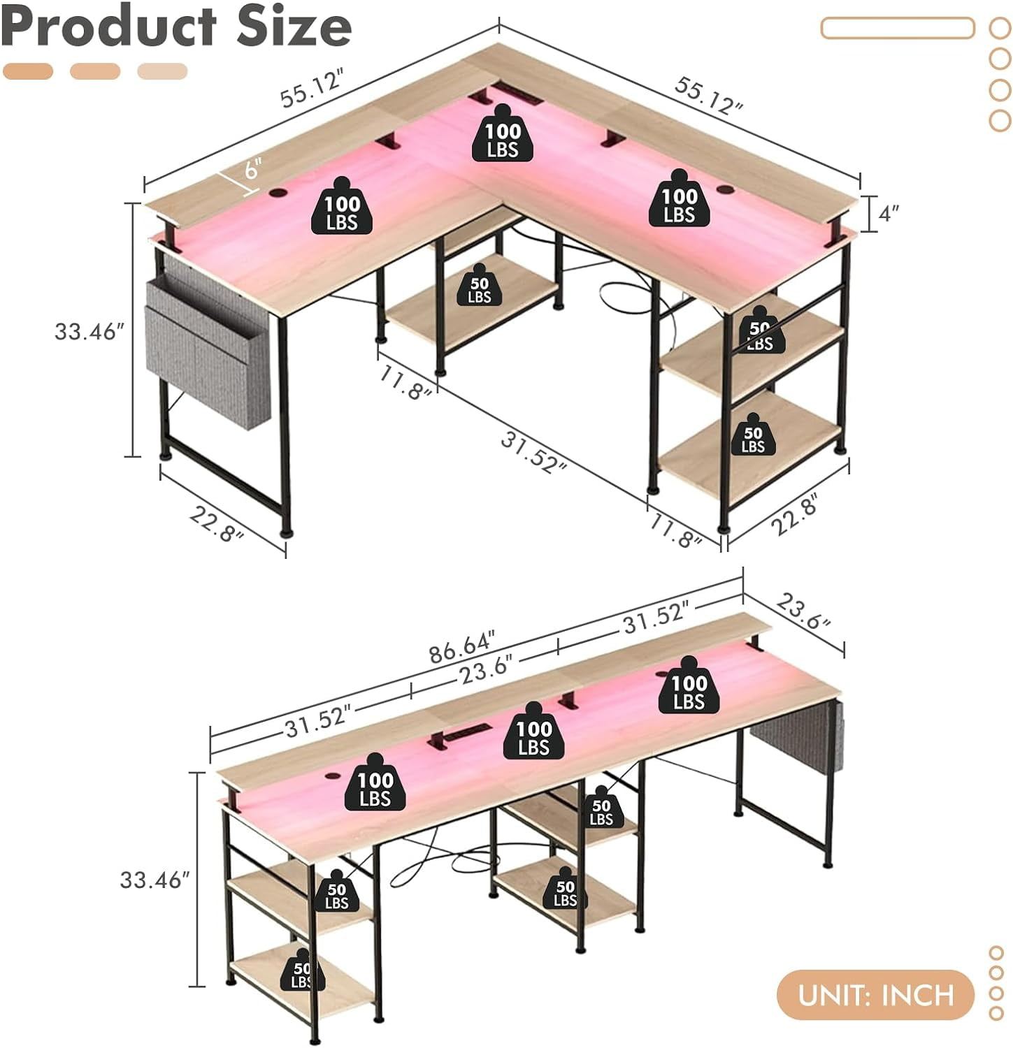 Wonder Comfort 47''Inch Home Office Writing Desk with 3 Drawers & 1 Open Storage for Bedroom Living Room Office, Metal Tube