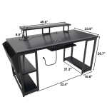 53" Gaming Desk with LED Lights & Power Outlets, Modern Computer Desk with Monitor Stand & Storage Sheves for Home Office, Black