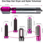 5-in-1 Electric Hair Dryer Brush - Negative Hair Styler with Detachable Brush Heads - Blow Dryer Brush for Straightening and