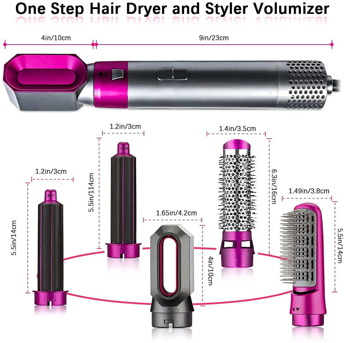 5-in-1 Electric Hair Dryer Brush - Negative Hair Styler with Detachable Brush Heads - Blow Dryer Brush for Straightening and