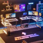 Homall L-Shaped Gaming Desk 51.2 Inches Corner Office Desk with Removable Monitor Riser, Black