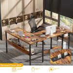 Homieasy Reversible L Shaped Desk with Magic Power Outlets and USB Charging Ports, Sturdy Corner Computer Desk with Storage