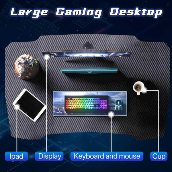 NiamVelo 47 inch Gaming Desk, Z-Shaped PC Computer Table Ergonomic Gamer Workstation with Headphone Hook for Home Office, Red