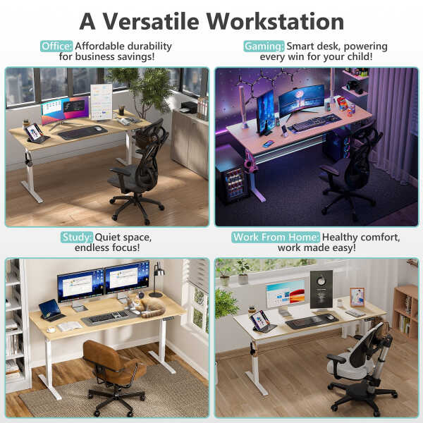 VVENACE Electric Standing Desk Height Adjustable Desk 48 x 24 inch 4 Memory Height Stand up Desk for Home Office, White