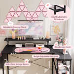 Dowinx 43" L-Shaped Gaming Desk Cute with Cat Accessories, Corner Desk with Power Outlet & Monitor Shelf for Adult and Girl,
