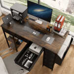 47" Computer Desk With Power Outlet,Writing Desk with 7 Fabric Drawers,Vanity table Drawers and Large Side Pocket,Rustic Brown