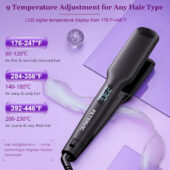 FETERVIC 1.57 Inch Ceramic Hair Straightener, Dual Voltage Flat Iron with 3D Floating Titanium Plates, LCD Display, 60-Min Auto