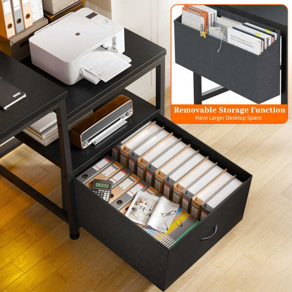 EnHomee 56.5" Computer Desk with Monitor Stand, Office Desk with Fabric File Cabinet, Gaming Computer Desk for Home Office