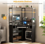Homieasy Corner Computer Desk with Power Outlets & LED Light, Corner Desk with Hutch, Triangle Gaming Desk with Keyboard Tray,