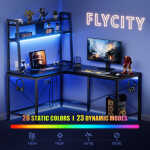 Flyicty 55'' L Shaped Gaming Desk, Ergonomic Corner Desk with Monitor Stand, Computer Desk for Home Office Study Writing