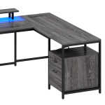 Wooflex Reversible U-Shaped Desk with Monitor Stand, Power Outlets & LED Lights, L-Shaped and Long Home Office Desk with Drawers