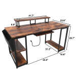 53" Gaming Desk with LED Lights & Power Outlets, Modern Computer Desk with Monitor Stand & Storage Sheves for Home Office, Black