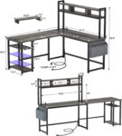 Homieasy L Shaped Desk with Power Outlet & USB Ports, 86.6'' Reversible L-Shaped Gaming Desk with Monitor Stand & LED Strip, 2