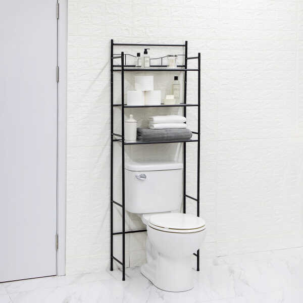 Mainstays 3-Shelf Over the Toilet Steel Freestanding Storage Shelf Unit, Silver, Holds up to 30 lb Capacity