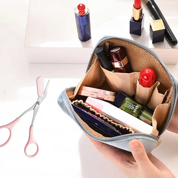 Eyebrow Scissors with Professional Stainless Steel Comb, Eye Trimmer Scissors with Mini Comb, Safety Design, Compact Size, for