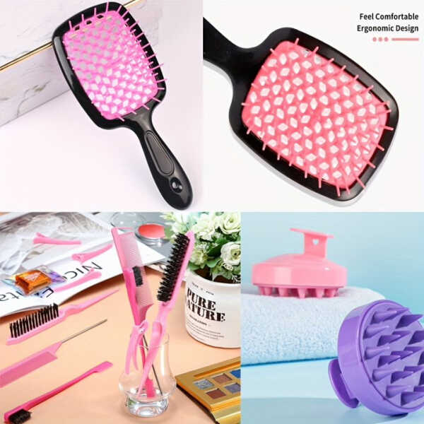 12pcs/Set Hair Styling Comb Set, Detangling Hair Brush For All Hair Types, Detangler Brush Teasing Hair Brush Rat Tail Comb Edge