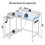 Pinmoco 42" Reversible L-Shaped Gaming Desk with Monitor Stand, LED Lights& Headset Hooks, Home Office, Carbon Fiber Black