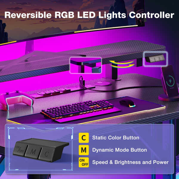 31 inch Small Gaming Desk with Power Outlets & LED Lights, Computer Desk Gaming Table with Monitor Shelf, Gamer Desk with Carbon