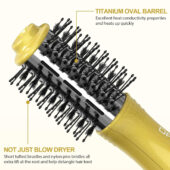 DAN Travel Hair Dryer Brush Nano Titanium Blow Dryer Brush Dual Voltage,Mini Oval Hot Air Brush,2 inch One Step Hair Dryer &