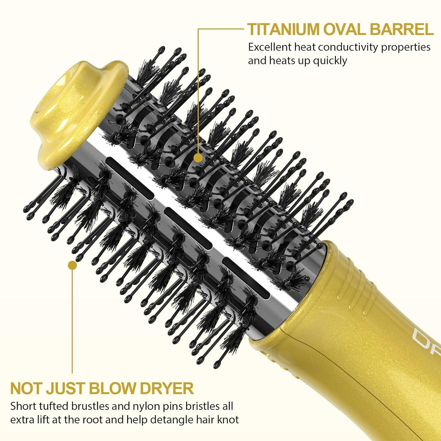 DAN Travel Hair Dryer Brush Nano Titanium Blow Dryer Brush Dual Voltage,Mini Oval Hot Air Brush,2 inch One Step Hair Dryer &