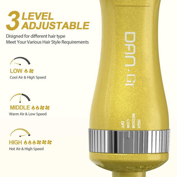 DAN Travel Hair Dryer Brush Nano Titanium Blow Dryer Brush Dual Voltage,Mini Oval Hot Air Brush,2 inch One Step Hair Dryer &