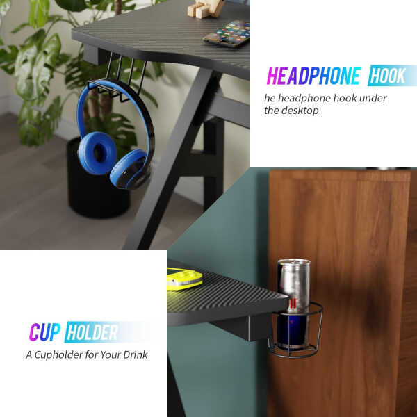 BestOffice Home Office Desk with Cup Holder and Headphone Hook, Blue