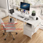 Furnibear Computer Desk with Drawer and Power Outlets, 47" Office Desk with 2 Monitor Stands and Fabric File Cabinet for Home