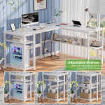 Homieasy Reversible L Shaped Desk with Magic Power Outlets and USB Charging Ports, Sturdy Corner Computer Desk with Storage