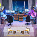 iSunirm L Shaped Gaming Desk with Storage, Computer Gaming Desk with LED Lights & Hutch, Reversible Computer Desk with Power