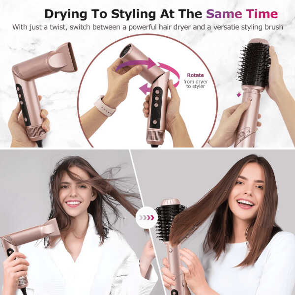 RACCOMB 5-in-1 Hair Styler, Air Styling & Drying System, Powerful Hair Dryer Brush & Multi-Styler with Auto-Wrap Curlers, Oval