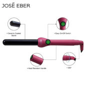 Jose Eber: Clipless Curling Iron 1" (25mm) - Pink - Professional Tourmaline Ceramic Barrel, Wand Styling Tool, Ion Technology,