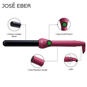 Jose Eber: Clipless Curling Iron 1" (25mm) - Pink - Professional Tourmaline Ceramic Barrel, Wand Styling Tool, Ion Technology,