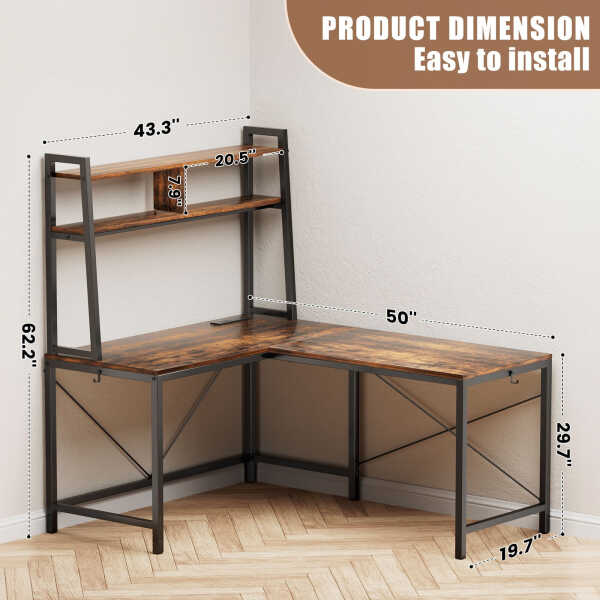 Flyicty 55'' L Shaped Gaming Desk, Ergonomic Corner Desk with Monitor Stand, Computer Desk for Home Office Study Writing
