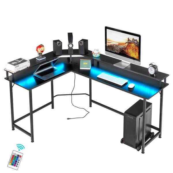 Ktaxon 66" Wood L-Shaped Computer Gaming Desk Corner PC Latop Table Study Office Workstation Black